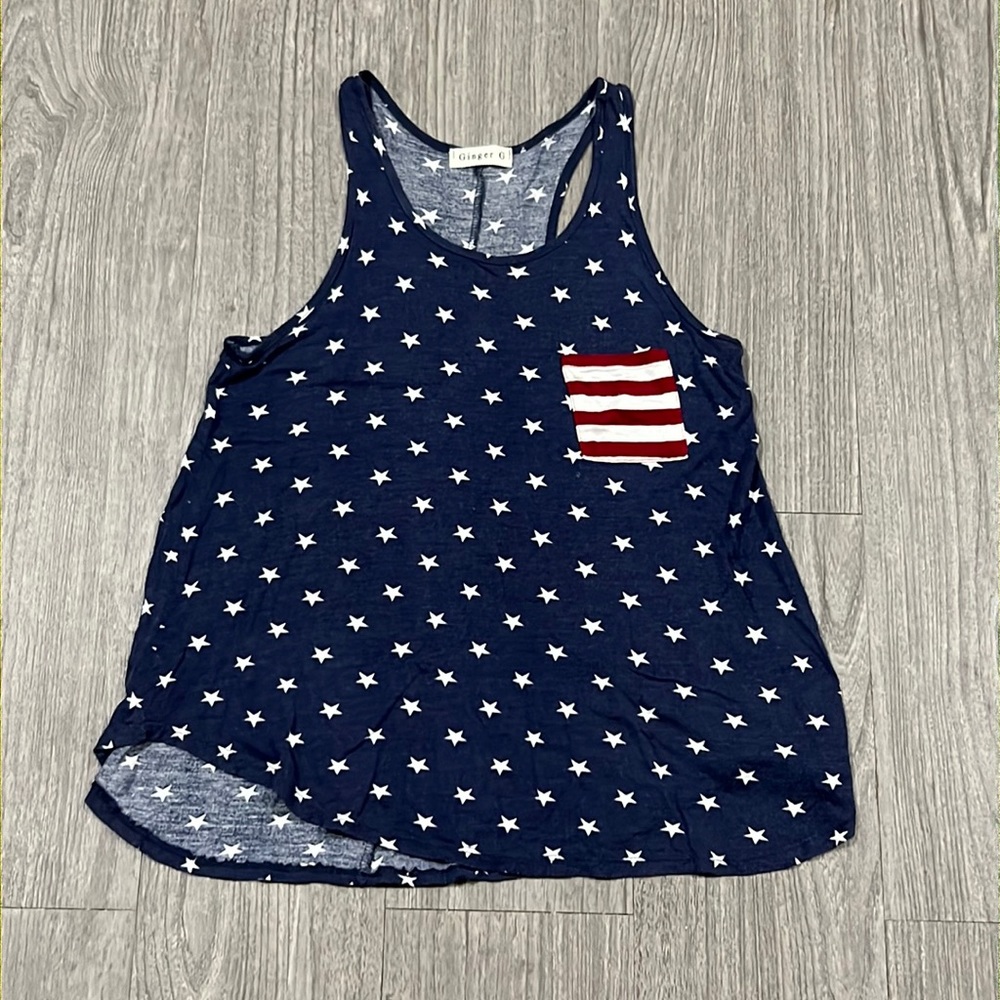 Ginger G Size Medium Navy Stars Patriotic Tank Top